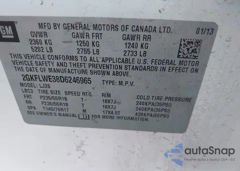 2013 GMC Terrain Slt из США, поврежденный, VIN 2GKFLWE38D6246965